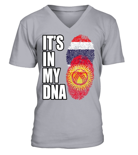 Thai And Kyrgyzstani Vintage Heritage DNA Flag V-Neck T-shirt