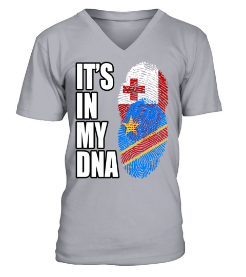 Tongan And Congolese Mix Heritage DNA Flag V-Neck T-shirt
