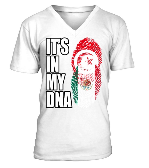 Tunisian And Mexican Mix Heritage DNA Flag V-Neck T-shirt