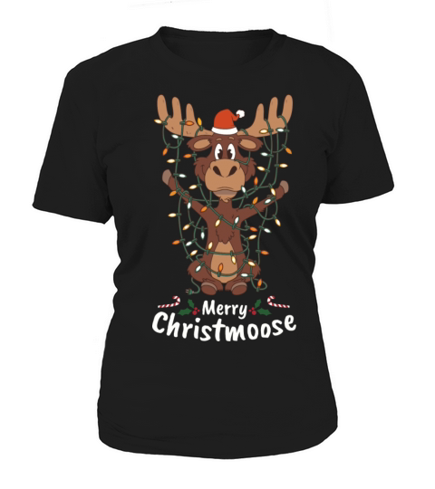 Merry Christmoose Christmas Moose Xmas Tree Lights Women's T-Shirt