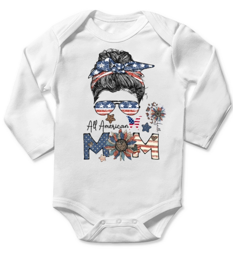 All american mom sunflowers flag usa Long Sleeve Baby One-Piece