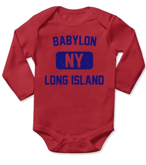 Babylon Long Island NY Distressed Print Retro Phys Ed Navy Blue Print Long Sleeve Baby One-Piece
