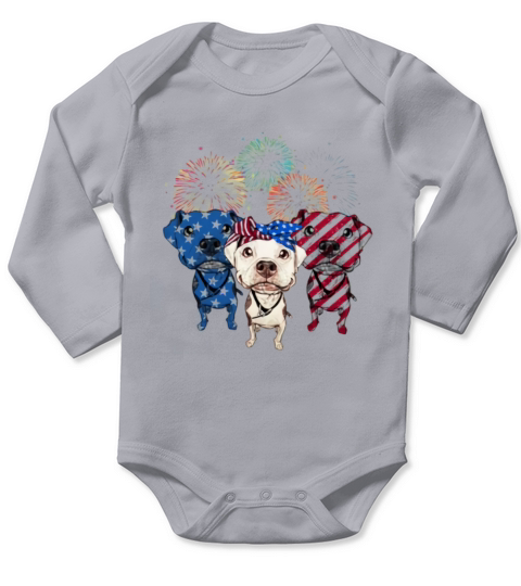 Blue white and red Pitbull American flag shirt Long Sleeve Baby One-Piece