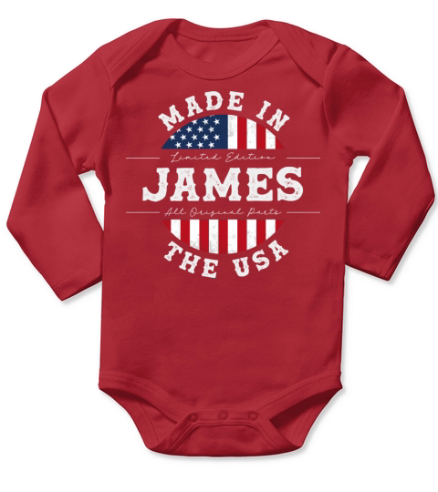 James Name Patriotic American Made in The USA Long Sleeve Baby One-Piece