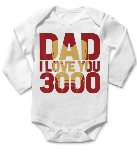 Marvel Iron Man Dad I Love You 3000 Text Fill Fathers Day T-Shirt Long Sleeve Baby One-Piece