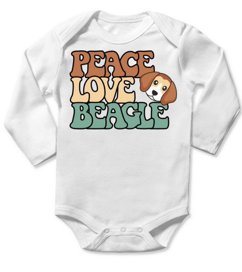 Peace Love Beagle BOHO With Vintage Font Long Sleeve Baby One-Piece