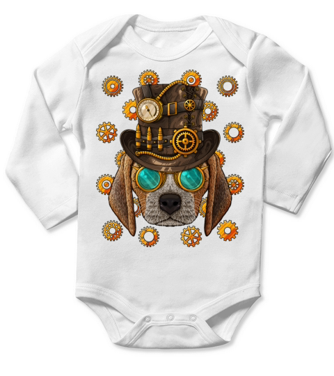Steampunk Beagle Medieval Victorian Steam Powered Long Sleeve Baby One-Piece