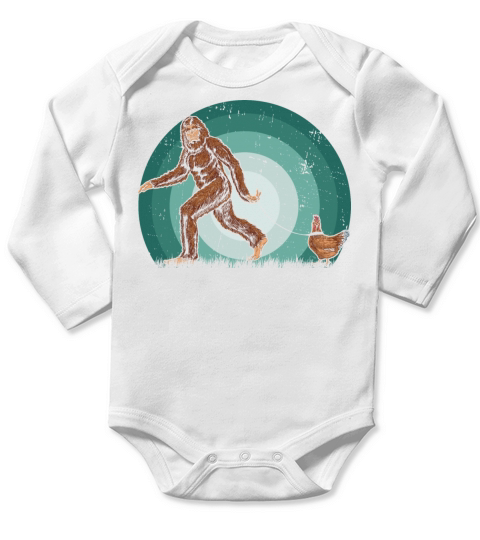 Vintage Silhouette Bigfoot Sasquatch Chicken Lover Long Sleeve Baby One-Piece