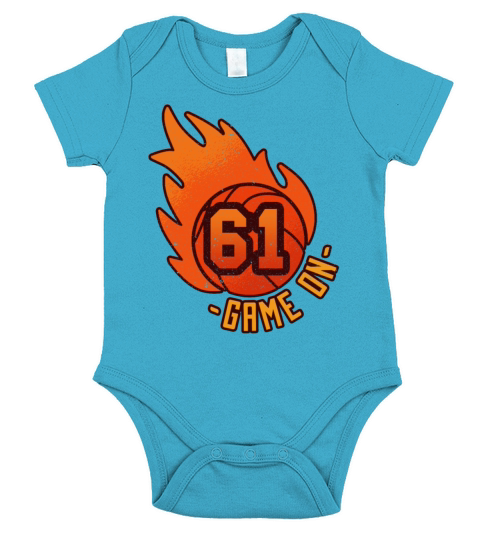 Athlete Ball Fire Game Sport Number 61 Basketball Short Sleeve Baby One-Piece