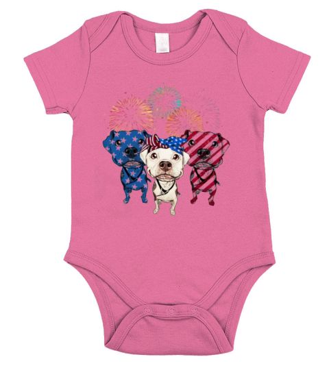 Blue white and red Pitbull American flag shirt Short Sleeve Baby One-Piece