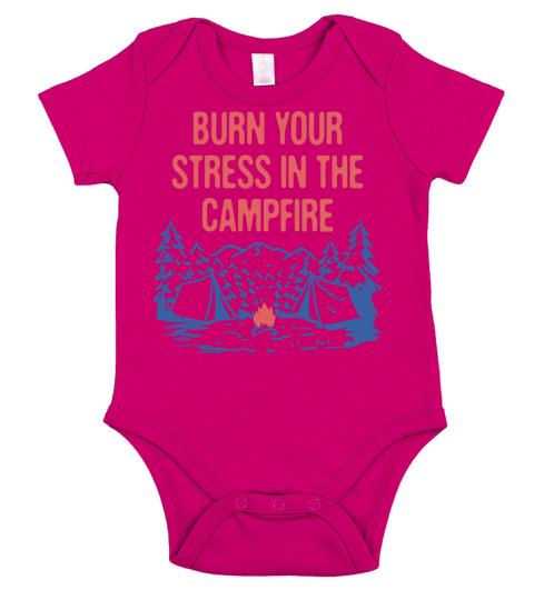 Burn Your Stress in the Campfire Camping Funny Short Sleeve Baby One-Piece