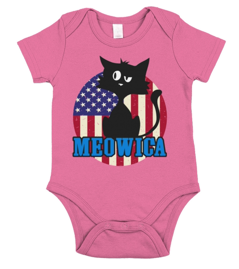 Cat 4th of July Meowica Merica USA American Flag Short Sleeve Baby One-Piece