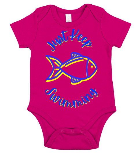 Just Keep Swimming Fish Inspirational Quote Style Short Sleeve Baby One-Piece