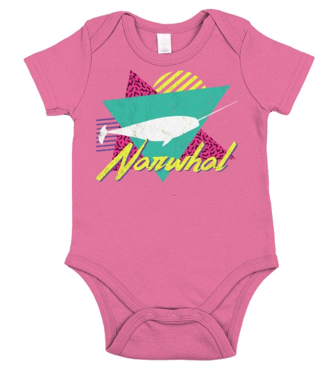 Vintage Retro 80S Or 90S Narwhal Short Sleeve Baby One-Piece