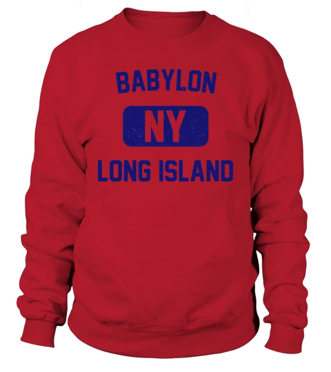 Babylon Long Island NY Distressed Print Retro Phys Ed Navy Blue Print Sweatshirt Unisex