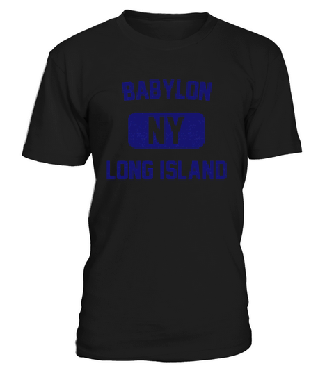 Babylon Long Island NY Distressed Print Retro Phys Ed Navy Blue Print T-Shirt Unisex