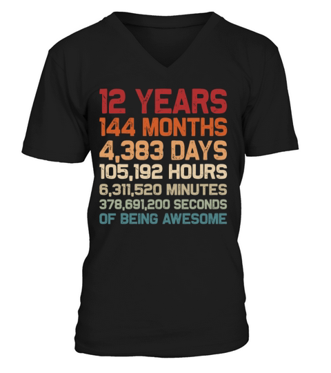 12 Years of Being Awesome Vintage 12th Birthday V-Neck T-shirt