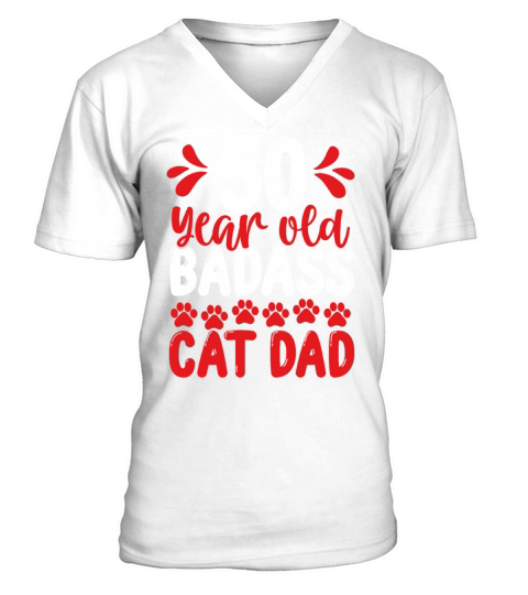 50 Year Old Cat Dad Funny Cat Father 50th Birthday V-Neck T-shirt