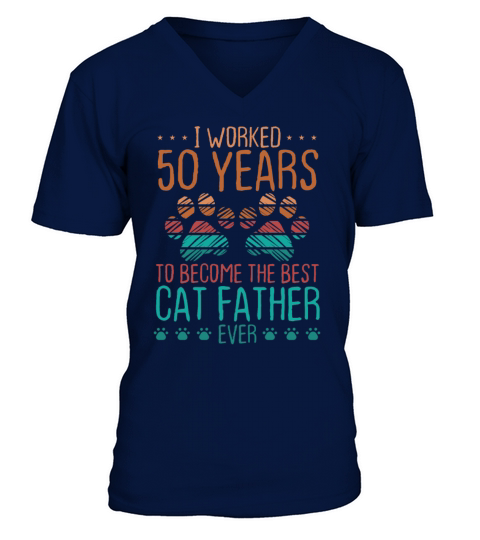 50 Year Old Dad 50 Years Cat Father 50th Birthday V-Neck T-shirt