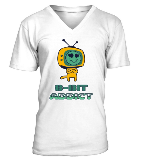 8 Bit Addict Retro Gaming Gamers V-Neck T-shirt
