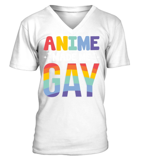 Anime Made Me Gay LGBTQ Support Rainbow Flag V-Neck T-shirt