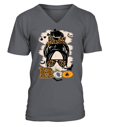 Boo Halloween Sunglasses Pumpkin Leopard V-Neck T-shirt