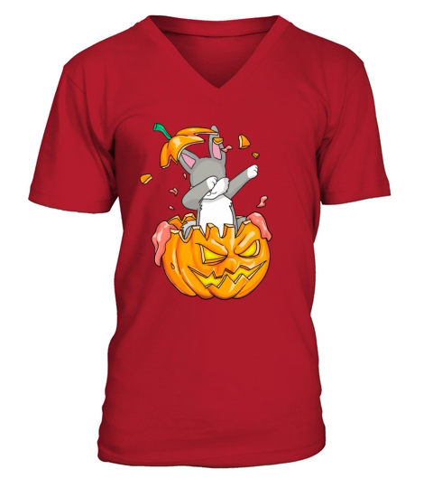 Bunny Dabbing Halloween T-Shirt Pumpkin Dab Gift V-Neck T-shirt
