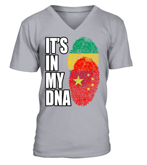 Gambian And Chinese Mix Heritage DNA Flag V-Neck T-shirt