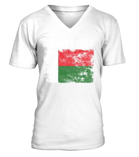 Madagascar Flag Distressed Malagasy Flag V-Neck T-shirt