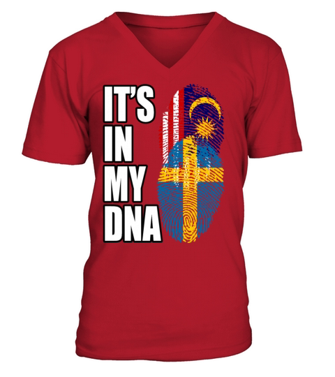 Malaysian And Swedish Mix Heritage DNA Flag V-Neck T-shirt