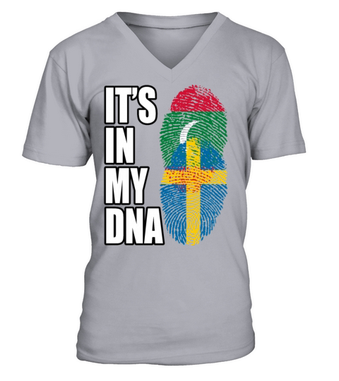 Maldivian And Swedish Mix Heritage DNA Flag V-Neck T-shirt