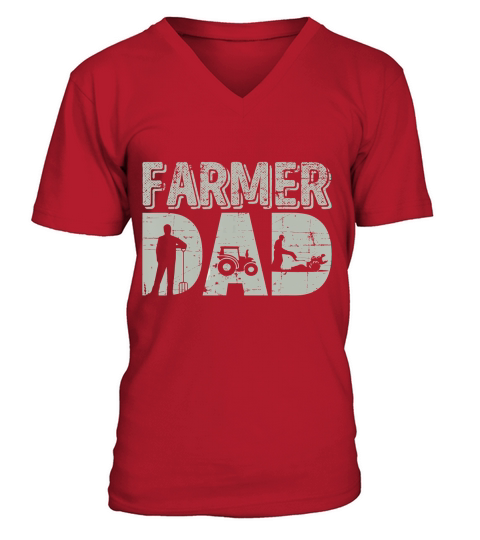 Mens Farmer Dad Shirt Farm Farming Fathers Day Gift Tractor V-Neck T-shirt