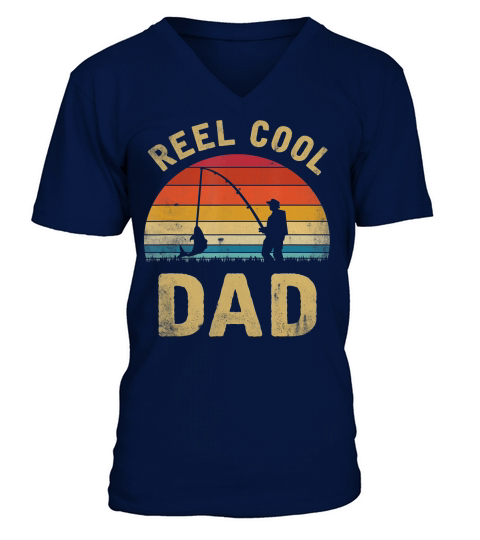 Mens Vintage Reel Cool DAD Fish Fishing Shirt Fathers Day Gift V-Neck T-shirt