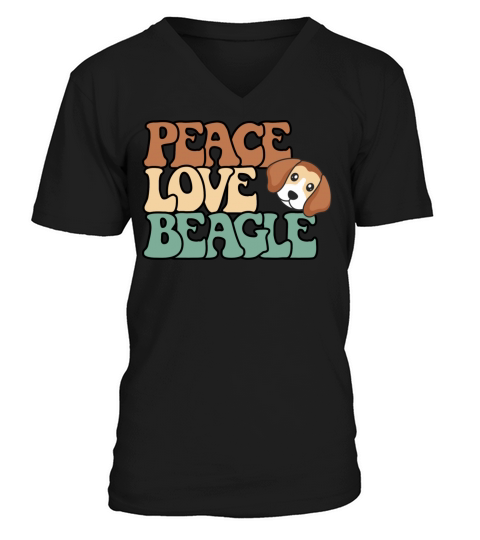 Peace Love Beagle BOHO With Vintage Font V-Neck T-shirt
