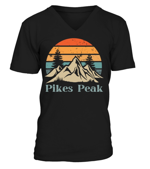 Pikes Peak Retro Vintage Mountain Sunset Outdoors V-Neck T-shirt