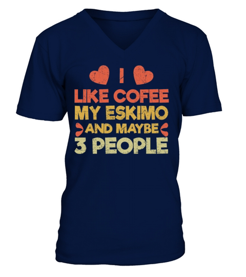 Vintage Pet Dog Like Coffee Love American Eskimo V-Neck T-shirt