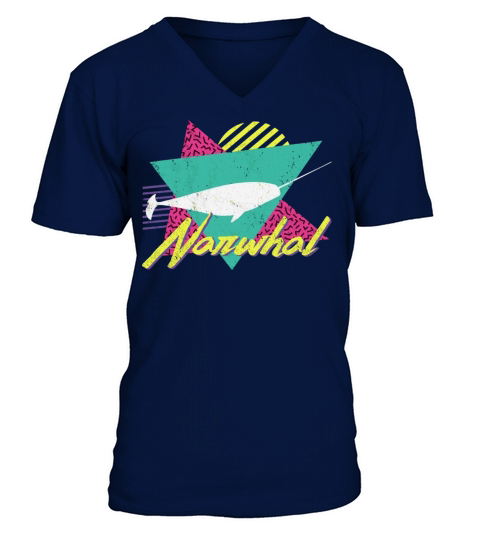 Vintage Retro 80S Or 90S Narwhal V-Neck T-shirt