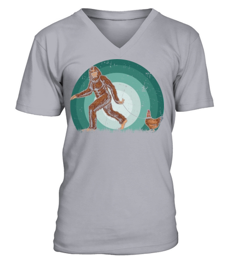 Vintage Silhouette Bigfoot Sasquatch Chicken Lover V-Neck T-shirt
