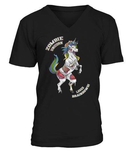 Zombie Unicorn loves Brainbows Halloween V-Neck T-shirt