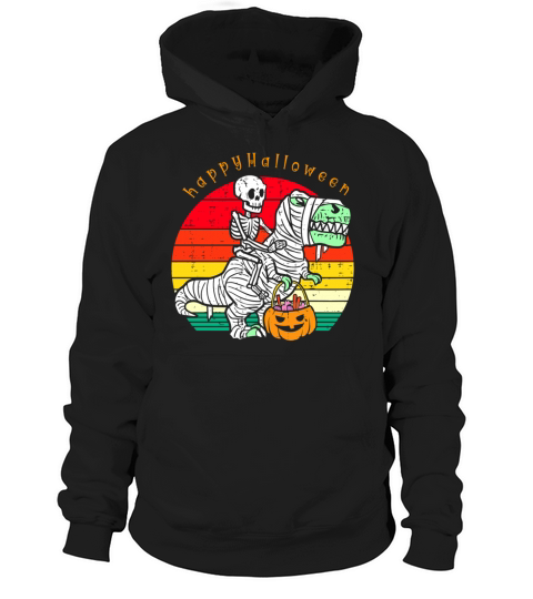 Happy Halloween Skeleton Riding Dinosaur Vintage Hoodie Unisex