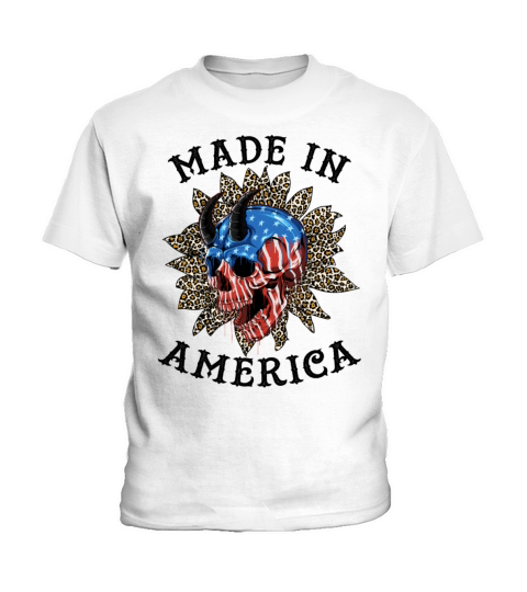 Skull Made In America Funny 4th of July Kids T-Shirt