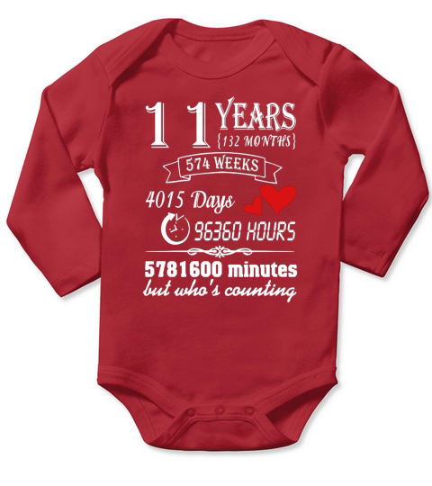 Anniversary Gift 11th T-Shirt 11 Years Wedding Marriage Gift Long Sleeve Baby One-Piece