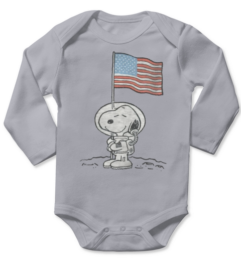 Erdnuss-Snoopy Astronauten-amerikanische Flagge 1. Schritt auf dem Mondhemd Long Sleeve Baby One-Piece