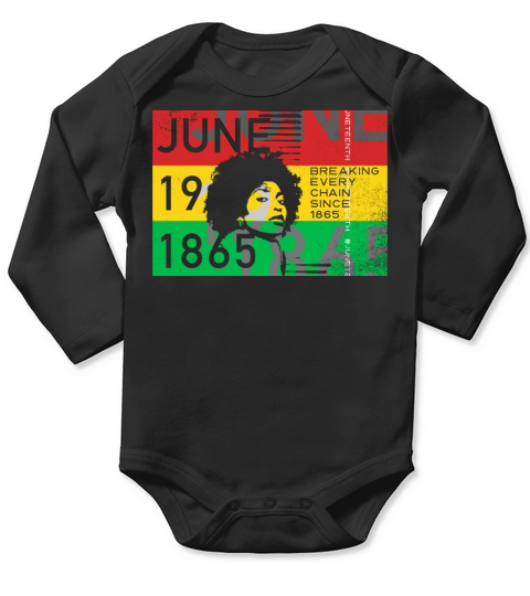 June 19 Stripes Color Black Juneteenth Vintage Long Sleeve Baby One-Piece