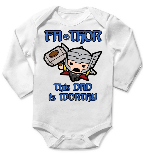 Marvel Fa-Thor Kawaii Thor This Dad Is Worthy Fathers Day T-Shirt Long Sleeve Baby One-Piece