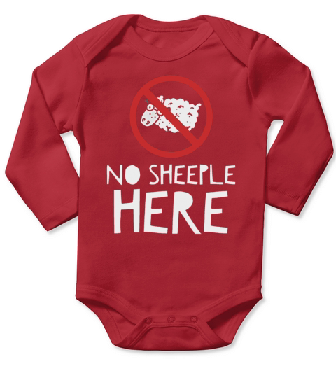 No Sheeple Here T-shirt with funny cartoon sheep. Long Sleeve Baby One-Piece