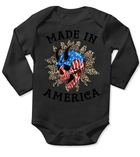 Skull Made In America Funny 4th of July Long Sleeve Baby One-Piece