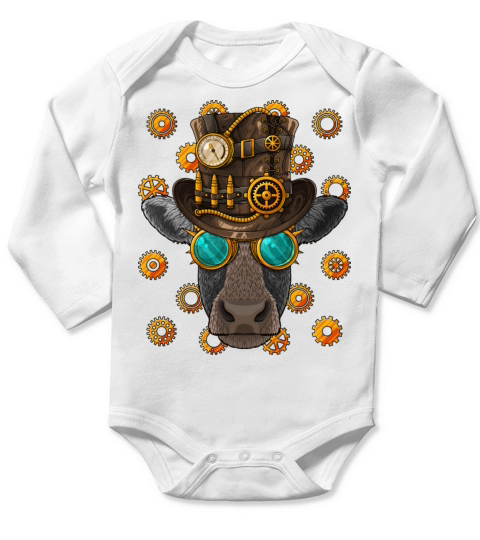 Steampunk Cow Medieval Victorian Steam Powered Ani Long Sleeve Baby One-Piece
