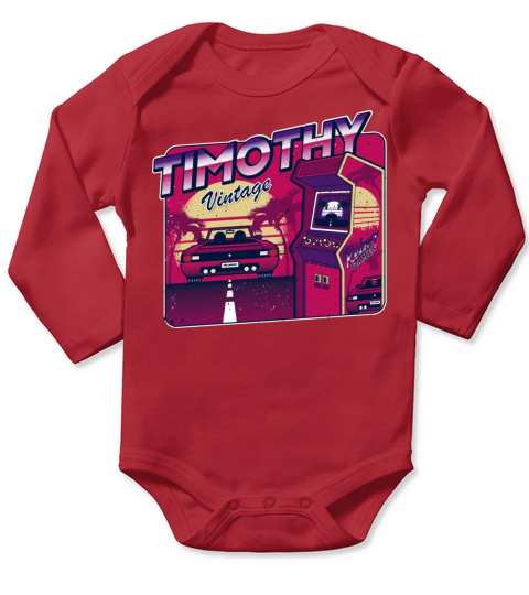 Timothy Funny Personalized Vintage Gamer 80s 90s Long Sleeve Baby One-Piece