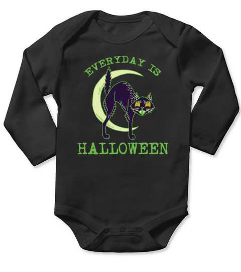Vintage Green Halloween Cat-Everyday is Halloween Long Sleeve Baby One-Piece